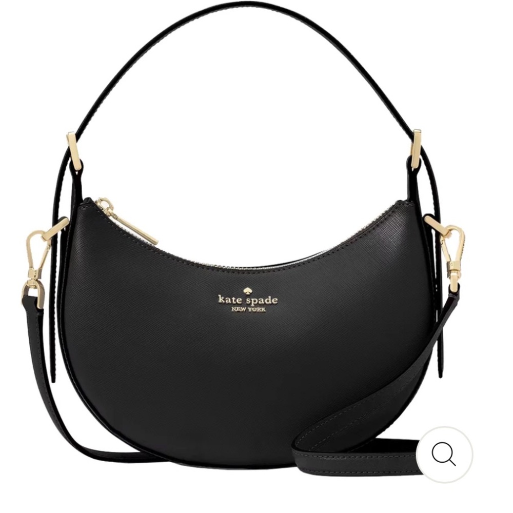 NWT KATE SPADE Madison Black Crescent Leather Shoulder Bag with crossbody NEW